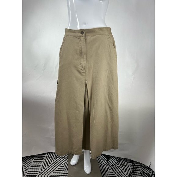 Original Ty Wear Womens A Line Skirt Khaki Tan Midi Pockets Petites 12P Vintage - Picture 1 of 12
